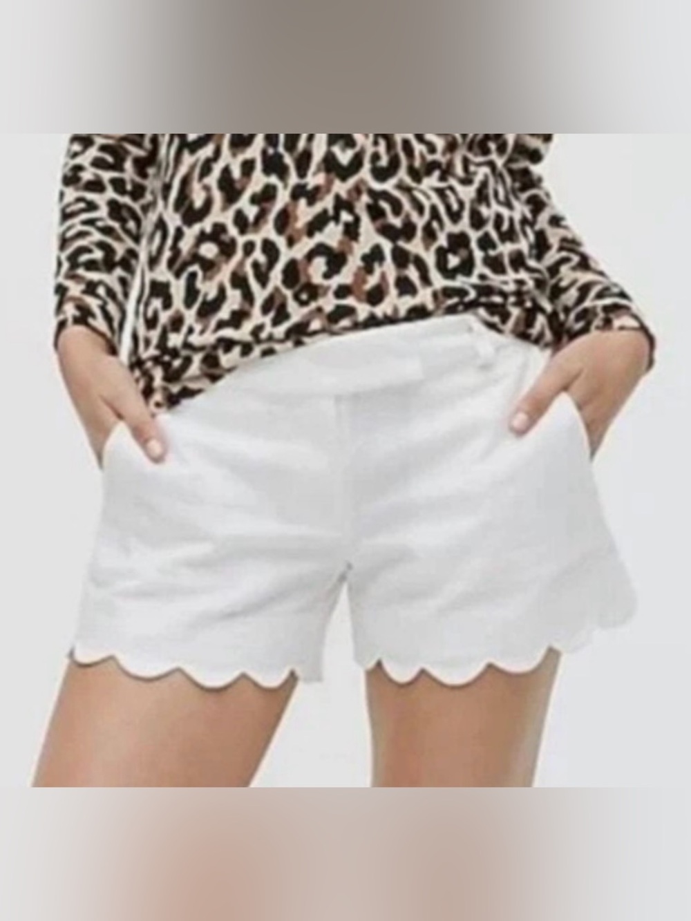 J. Crew White High Waist Scalloped Shorts